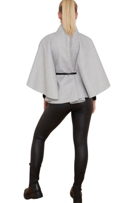Belted High Neck Cape Coat