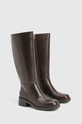 Chunky Square Toe Knee High Boots