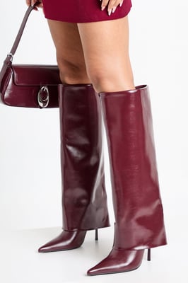Fold Over Stiletto Pointed Toe Knee High Boots