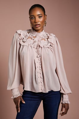 Lace Trim Georgette Blouse