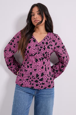 Petite Button Tie Detail Printed Top