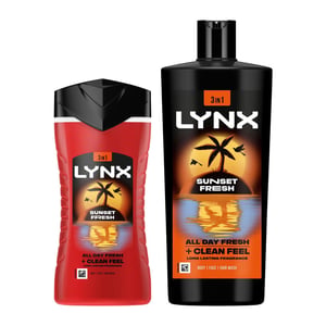 Lynx Sunset Fresh Shower Gel 2pk Bundle of 225ml & 700ml for Long-Lasting Scent