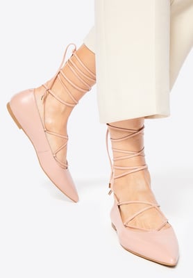Wittchen Dames Ballerina's van Echt Leer met Spitse Neus, Roze, Natuurlijk Leer