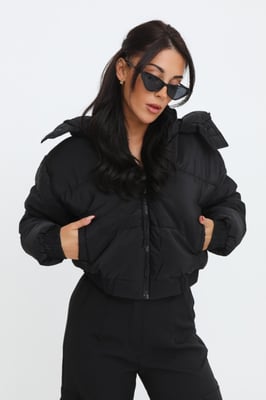 Cropped Padded Long Sleeve Zip Front Shower Proof Jacket