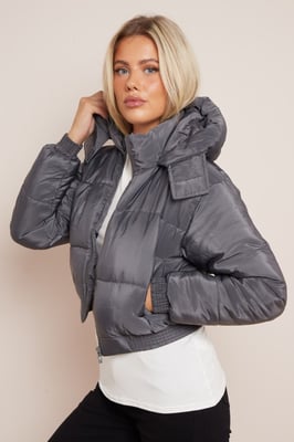 Cropped Padded Long Sleeve Zip Front Shower Proof Jacket