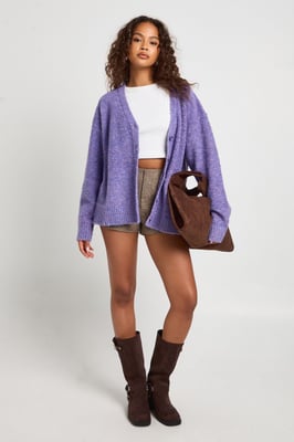 Oversized Boucle Knitted Boyfriend Cardigan