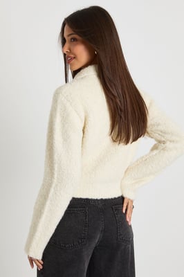 Chunky Boucle Knit Toggle Button Collar Detail Knitted Jumper