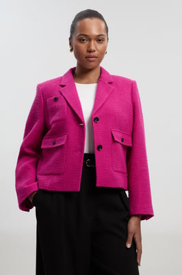 Plus Size Textured Tweed Cropped Tailored Jacket