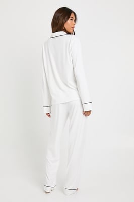 Jersey Piping Detail Long Sleeve Shirt & Trousers Pyjama Set