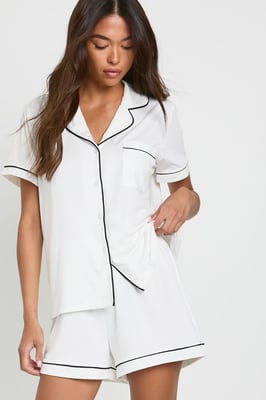 Jersey Piping Detail Short Sleeve Shirt & Shorts Pyjama Set