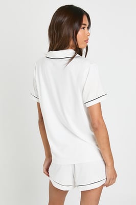 Jersey Piping Detail Short Sleeve Shirt & Shorts Pyjama Set
