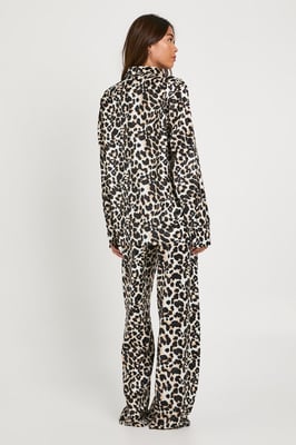 Oversized Leopard Print Satin Long Sleeve Shirt & Trousers Pyjama Set