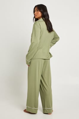 Petite Piping Detail Long Sleeve Shirt & Trouser Pyjama Set