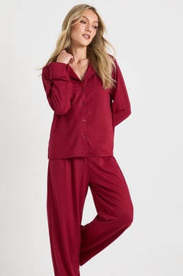 Petite Soft Touch Button Through Shirt and Trouser Pyjama Set