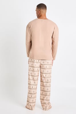 Mens Matching Family Fairisle Print Baby Fleece Long Sleeve Top & Joggers Pyjama Set