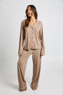 Oversized Satin Long Sleeve Shirt & Trousers Pyjama Set