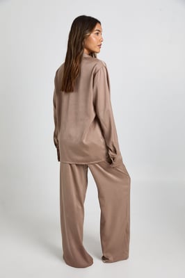 Oversized Satin Long Sleeve Shirt & Trousers Pyjama Set