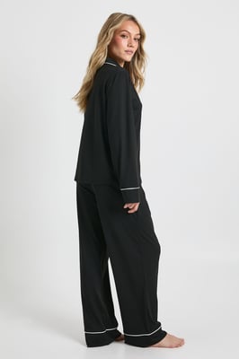 Petite Jersey Piping Detail Long Sleeve Shirt & Trousers Pyjama Set