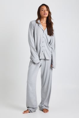 Tall Jersey Piping Detail Long Sleeve Shirt & Trousers Pyjama Set