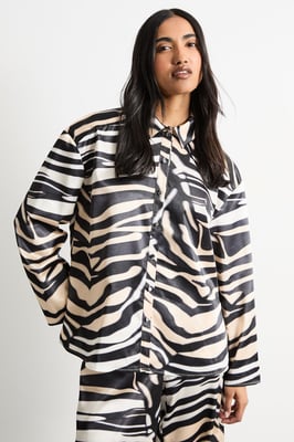 Zebra Printed Oversized Satin Shirt