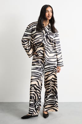 Zebra Printed Oversized Satin Shirt