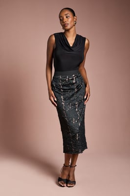 Cutwork Embroidered Mesh Pencil Skirt