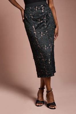 Cutwork Embroidered Mesh Pencil Skirt