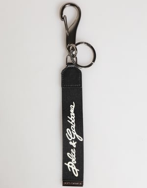 Svart Vit Polyester DG Logotyp Silver Mäns Nyckelring Nyckelring