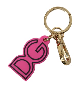Dolce & Gabbana Rosa Gummi Guldtonad Metall DG Logotyp Nyckelring Nyckelchain