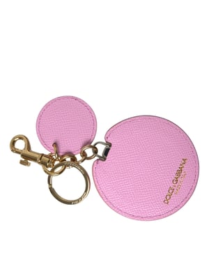 Dolce & Gabbana Rosa Kalvskinn Guldmetall Logotyptryck Nyckelring Nyckelband