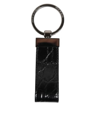 Dolce & Gabbana Zwarte Leren Logo Metaal Ring Sleutelhanger Houder Mannen Sleutelhanger
