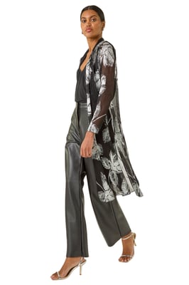 Foil Leaf Print Plisse Kimono