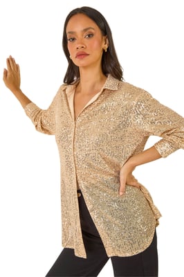 Sequin Button Through Blouse