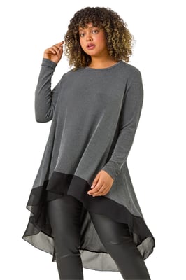 Curve Glitter Chiffon Hem Tunic Top