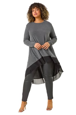 Curve Glitter Chiffon Hem Tunic Top