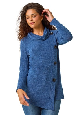 Cowl Neck Button Stretch Top