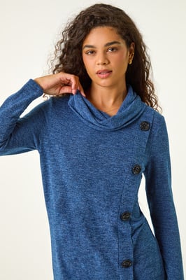 Cowl Neck Button Stretch Top