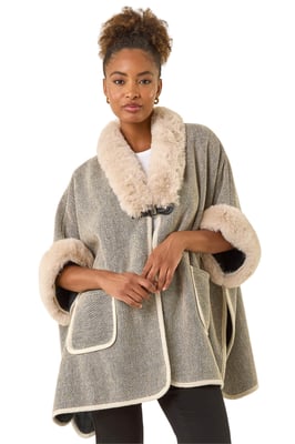 Faux Fur Pocket Poncho