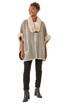 Faux Fur Pocket Poncho