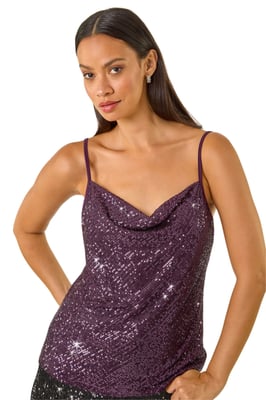 Cowl Neck Sequin Cami Top