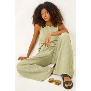 Textured Wide Leg Stretch Trouser