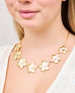 Gold Plated Statement Textured Floral Necklace