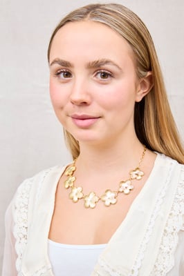 Gold Plated Statement Textured Floral Necklace