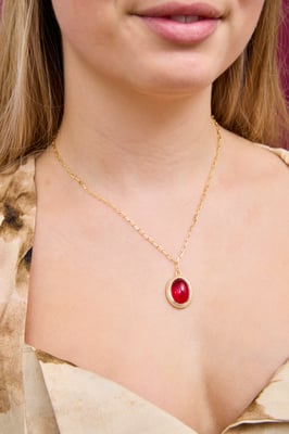 Gold Plated Deep Red Pendant Necklace