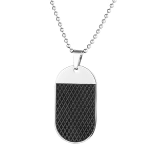 Stainless Steel Men's Black Rounded Dog Tag Pendant Necklace