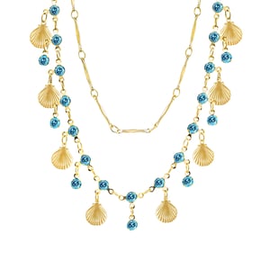 Gold Plated Shell And Crystal Double Layer Necklace And Bracelet Set