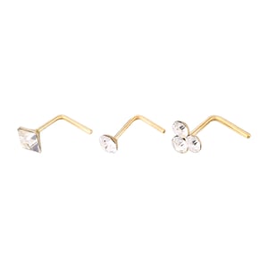 Set of 3 9ct Yellow Gold White Cubic Zirconia Nose Studs