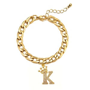 Gold Plated Crystal Letter Charm Curb Bracelet - K