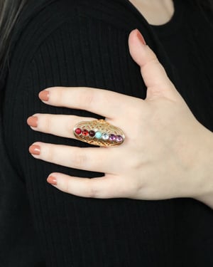 Gold Plated Statement Multicolour Crystal Ring