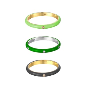 18ct Gold Plated Sterling Silver Coloured Enamel White Cubic Zirconia Edgy Ring Stacking Set